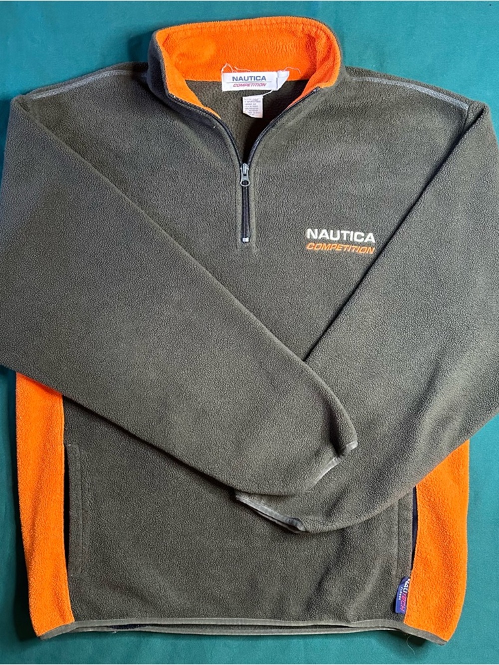 Vintage Nautica Competition 1/4 Zip Fleece Pullover Sweater Mens Medium M Brown